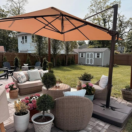 PURPLE LEAF 10' X 13' Patio Cantilever Umbrella with Base Rectangle Umbrella Outdoor with Aluminum Offset Hanging and 360° Rotation for Pool Garden Deck Patio, Taupe