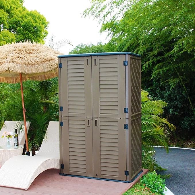 ADDOK Resin Storage Shed Lockable,Outdoor Storage Cabinet Weather Resistance, Outdoor Sheds for Backyards, Patio, Garden 52 Cu.ft