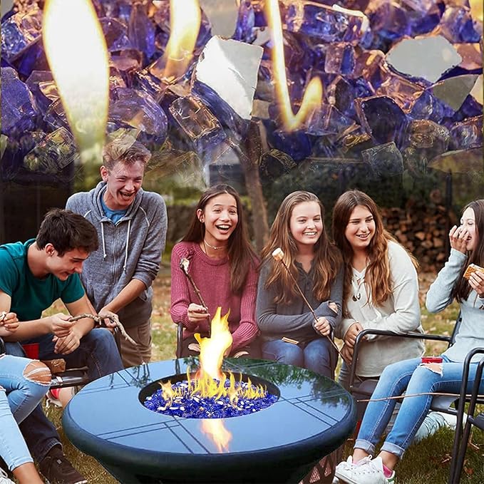 Mesida Fire Glass for Propane Fire Pit - 10 lb Reflective High Luster Glass Rocks, Cobalt Blue 1/2-Inch Fire Pit Glass for Indoor/Outdoor Fireplace & Fire Table, Tempered Decorative Firepit Rocks