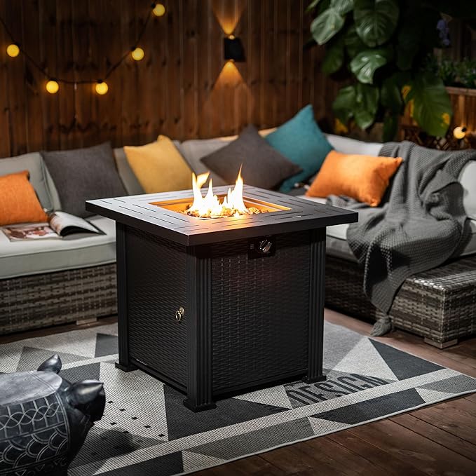 Propane Fire Pit Table, 28 Inch Steel Firepits for Outside, Square Gas Fire Pit for Outside Patio, Propane Fire Table for Patio, Backyard, Pool, 50,000 BTU