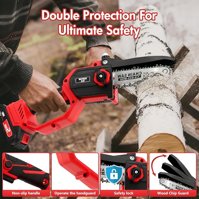 ALSO GO Mini Chainsaw Cordless, 8 inch & 6 inch Electric Chain Saw with 2x2.0Ah Batteries, Handheld Chain Saw Battery Powered, for Trees Trimming Wood Cutting, Gardening Gifts for Men Dad Husband