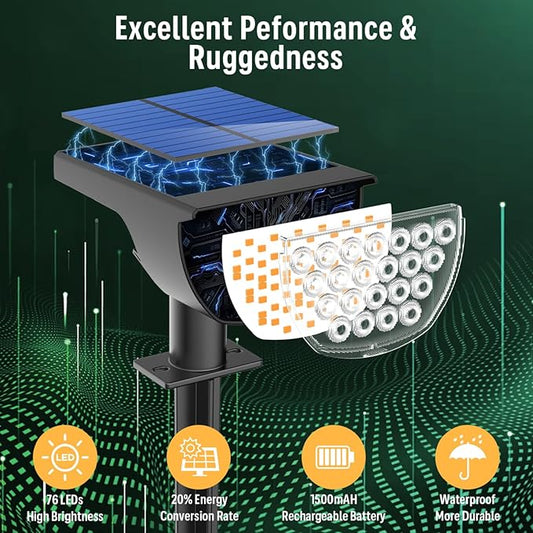 GKGG Solar Lights Outdoor Waterproof IP65, Solar Powered 76 LED 3 Lighting Modes Solar Spot Lights Outdoor for Yard Garden Landscape Pathway (Warm White, 4 Pack)