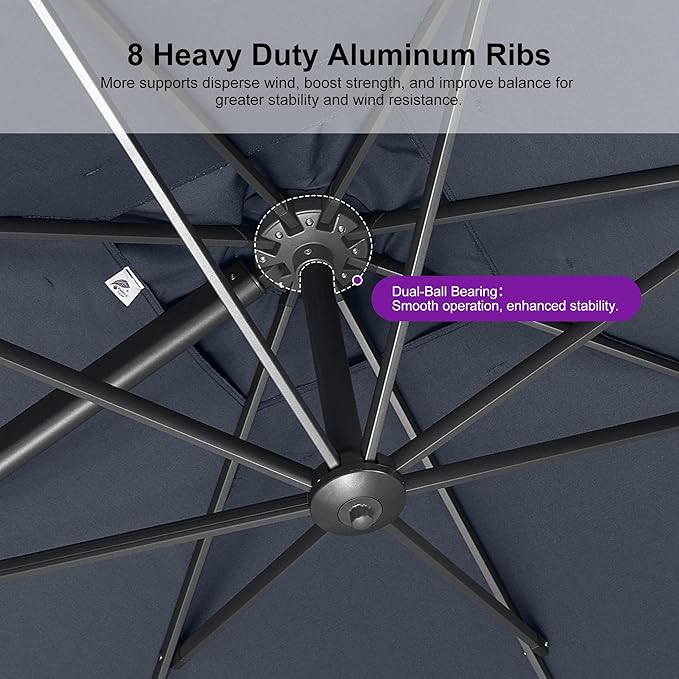 PURPLE LEAF 9 FT Outdoor Umbrella with Base Patio Cantilever Aluminum Umbrella with 3 Years Fade Resistance Recycled Fabric Offset Square with 360-degree Rotation for Deck Pool Garden, Ocean Slate