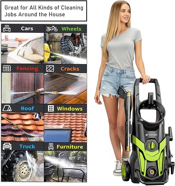 2026NEW Pressure Power Washer with 4 Quick Connect Nozzles, Inlet Hose & Filter, Foam Cannon for Cars/Fences/Driveways/Patios/Home Cleaning,16.9" X 12.2" X 13.8"