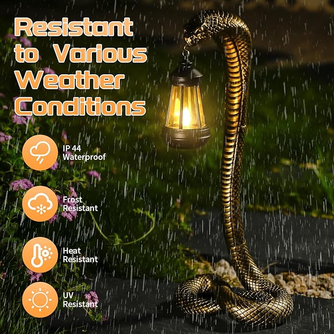 QZJDDZSW 19.29'' Garden Outdoor Statues Snake with Solar Lantern,Lawn Decor Snake Statue for Patio,Balcony,Yard Ornament - Unique Housewarming Gifts,Haunted House Prop and Christmas Decorations