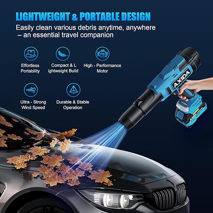 Cordless Leaf Blower, 21V Powerful Handheld Leaf Blower with 2 Battery & Charger, Lightweight Design for Patio Cleaning, Lawn Care, Blowing Fallen Leaves, Dust & Debris