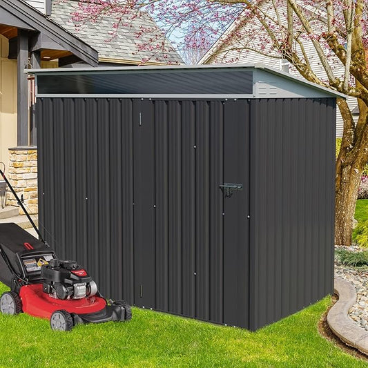 Vongrasig 6x4 FT Outdoor Storage Shed, Metal Garden Shed Clearance with Window and Lockable Door, All-Weather Sloping Roof Tool Shed for Backyard, Patio, Dark Gray