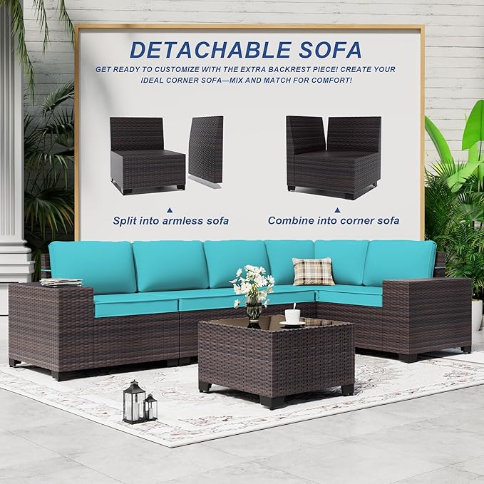 9 Pieces Patio Furniture Set with 2 Swivel Chairs Patio Furniture Outdoor Sectional Sofas Outdoor Patio Conversation Set - Teal