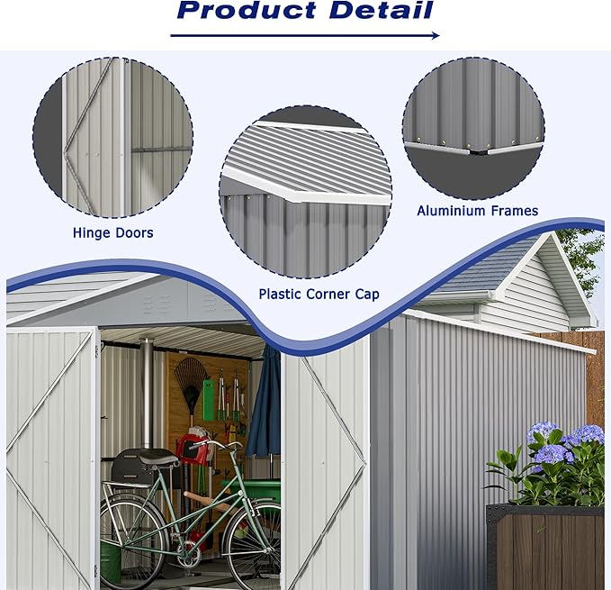 8x12 FT Outdoor Storage Shed W/Floor Frame,Metal Shed W/Double Lockable Doors,Garden Tool House W/ 2 Vents & Sloped Roof,for Backyard Patio Lawn,Gray