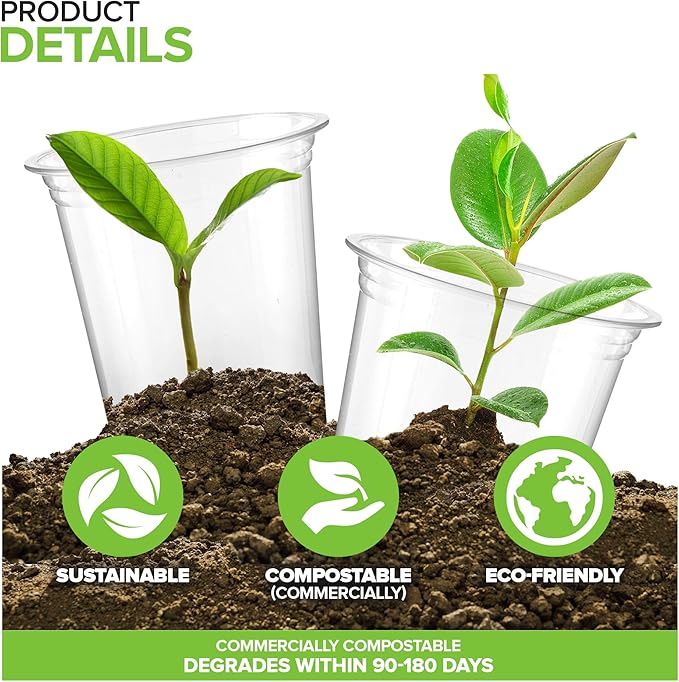 Stock Your Home16 oz Clear Commercially Compostable Cold Cups (100 Pack), Eco Party Cup, Environmentally Friendly Disposable Sustainable for Water, Wine, Beer Sample
