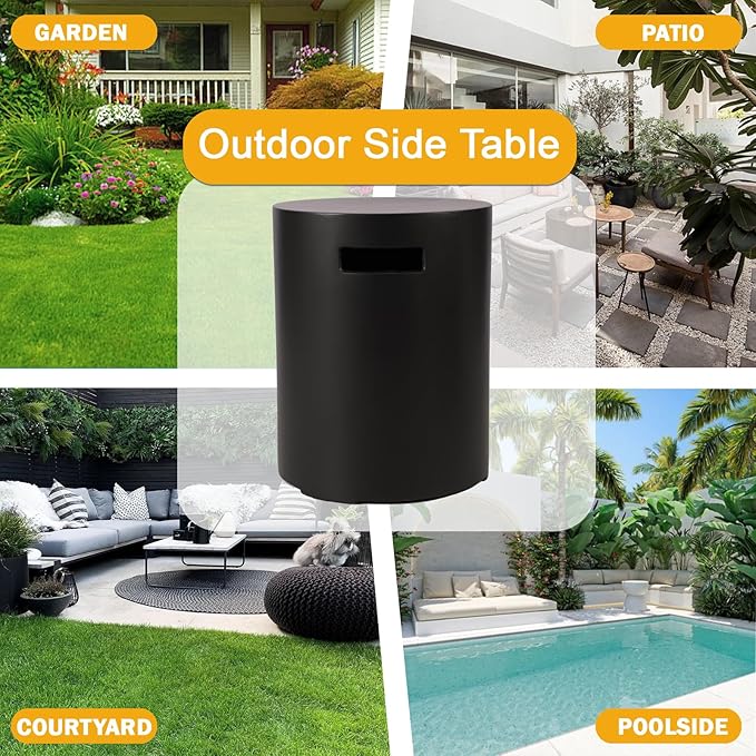 Propane Tank Cover Table, 20 LB Propane Tank Storage Box, Modern Outdoor Gas Tank Covers Hideaway Table for Propane Fire Pit and Gas, Round Tank Holder with Handles (Black) 16 X 16 X 20inch