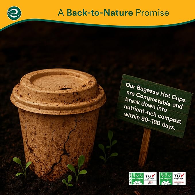 ECO SOUL 100% Compostable Coffee Cups With Lids & Sleeves - To Go Coffee Disposable Bagasse Cups |Sturdy & Eco-Friendly Cups for Cafes, Party, Office (200, 16 Oz)