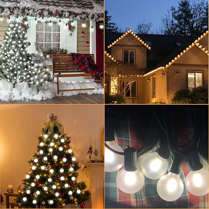 Pallerina G40 25FT LED Outdoor Christmas String Lights,Frosted Globe Lights with 27 (2 Spare) Plastic Shatterproof Round Bulbs