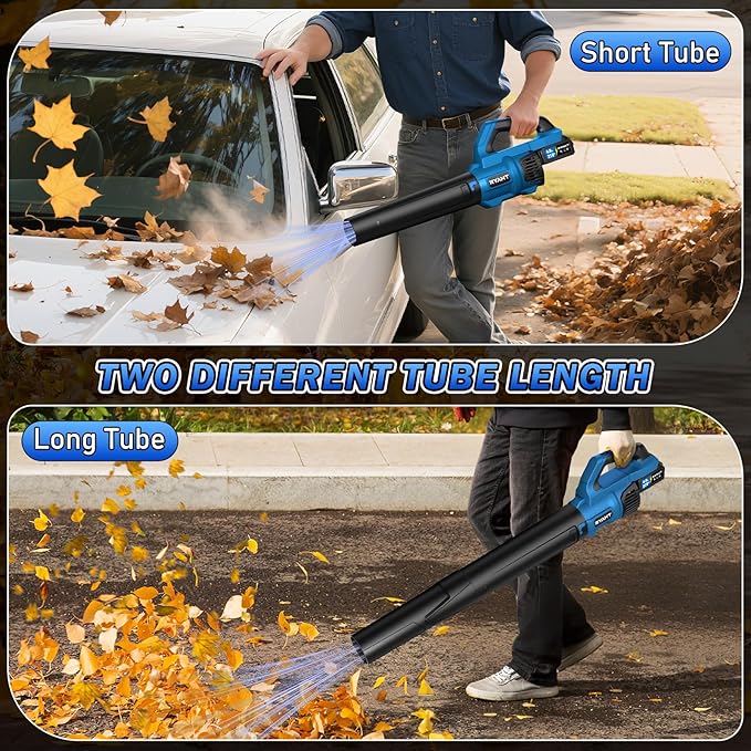 RYAHT Leaf Blower Cordless, 21V Powerful Electric Leaf Blower with 2 X 4.0Ah Batteries and Charger, 2 Speed Modes, Handheld Lightweight Leaf Blowers for Lawn Care, Patio, Dust, Blowing Leaves, Blue