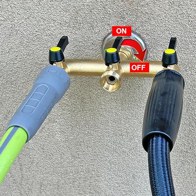 HQMPC Hose Splitter Garden Hose 3 Way Valve Brass Hose Splitter With Solid Long Handle Hose Spigot Splitter 3 Way Valve 3/4" GHT Thread