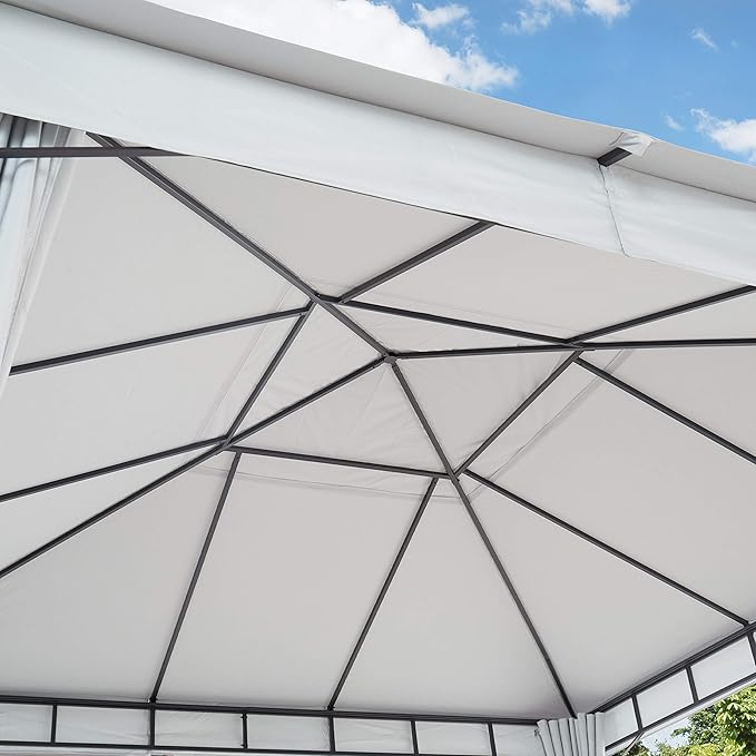 TOOLPORT Gazebo 13x13 ft with Approx 6.5 oz/yd² Waterproof Tarp Roof - Pavilion with 4 Curtains in Gray