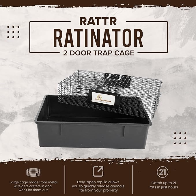 Rugged Ranch Ratinator Indoor or Outdoor Multi-Catch Rat Trap - Humane Live Cage Catcher, Rodent Control for Homes, Barns, Attics, Garages, Sheds, Gardens and Farms