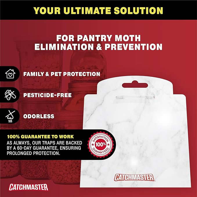 Catchmaster Pantry Moth Traps with Premium PheroGuard Technology – XL Marble Patterned, Extra-Strength Glue – Odorless, Traps & Eliminates Moths – Protects Pantry, Cabinets & Food Storage – 6-Pack