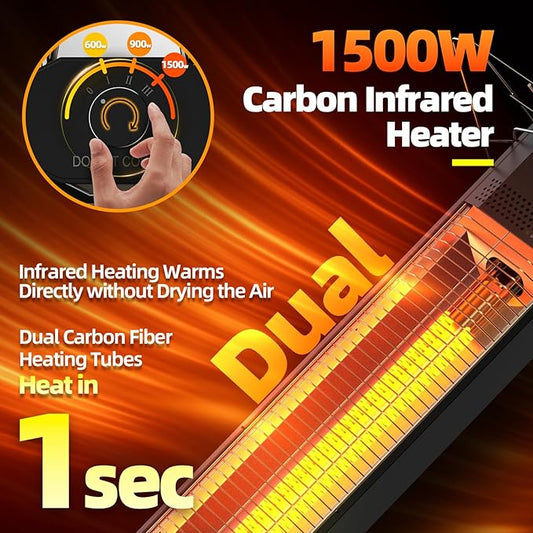 Patio Heaters for Outdoor Use, Haimmy 34-Inch 1500W Indoor & Outdoor Electric Infrared Heater with 3 Heat Levels, IPX5 Waterproof, Tip-Over & Overheat Protection, Instant Heating for Patio, Garage