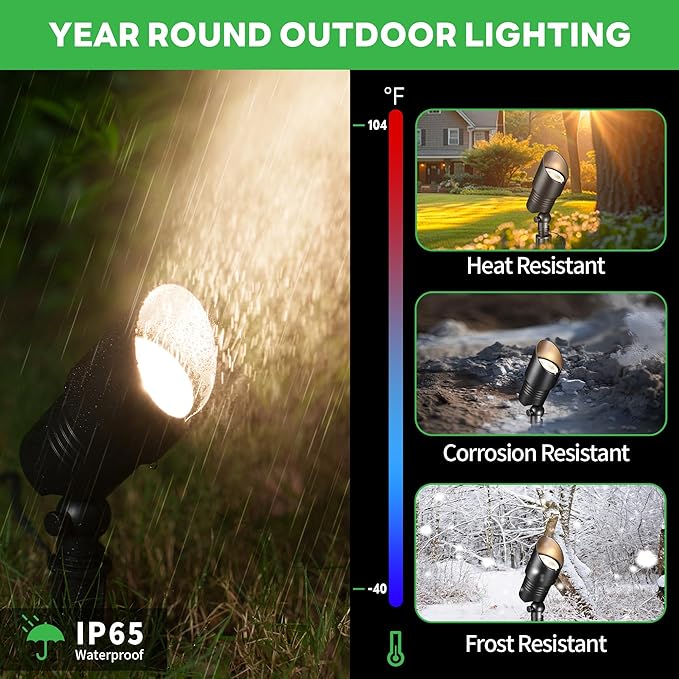 Varmtalys Landscape Spot Lights Outdoor - Warm & Cool White Low Voltage Spotlights Waterproof, 12V Adjustable White Accent Lights, All Metal Wired Aluminum, Black for Fountain Sign 12 Pack