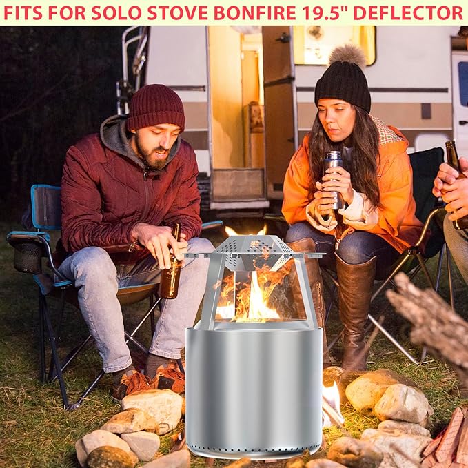 Heat Deflector for Solo Stove Bonfire 19.5" Accessories, Portable Heat Diffuser for Solo Stove Bonfire 2.0 for Firepit Captures & Redirects Warmth, 304 Stainless Steel Diffuser with Carrying Handle