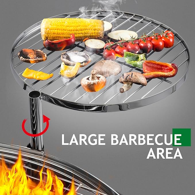 VINGLI 33 Inch Outdoor Fire Pit with 2 Grills, Wood Burning Firepit with Swivel Cooking Grate, Removable Swivel Grill for Backyard Patio Outside Picnic BBQ