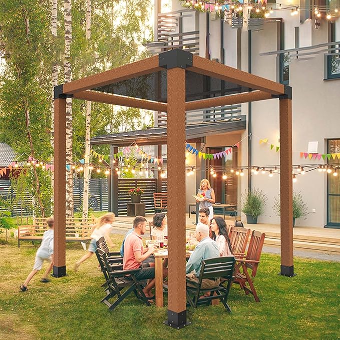 VEVOR Pergola Kit 4-Pack, T-Shaped 4x4 (Actual 3.5x3.5 Inch), 3-Way Pergola Brackets DIY Woodworking Gazebo Bracket Kit with Screws for 3.5x3.5 Inch Wood Beams in Actual Size for Outdoor Party Banquet