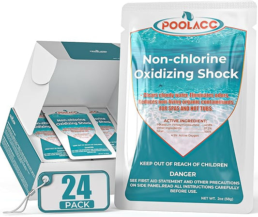 Non-Chlorine Spa Shock Oxidizer for Hot Tub, Chlorine-Free Treatment & Enhanced Oxidizing Shock for Hot Tubs & Spas, Single Dose Packets for Easy Hot Tub Maintenance & Treatment - 24 Packs