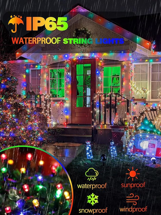 4 Pack 180FT Solar Christmas Lights Outdoor Waterproof, Super Bright 320 LED Solar String Lights with 8 Lighting Modes, Green Wire Solar Twinkle Tree Lights for Outside Xmas Party Yard(Multi-Colored)