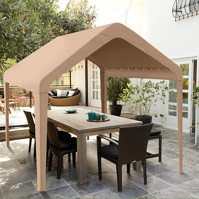 Carport Replacement Canopy Cover 12'x20' for Tent Top Garage Shelter Cover with Ball Bungees, 800D Heavy Duty Replacement Cover Waterproof & UV Protection, Not Included Frame(Brown)