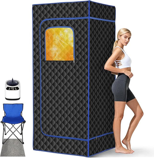 Portable Sauna - Sauna Steamer Machine for Home with 3L 1200W Steamer, 9 Levels, 5-Layer Thermal Insulation Tent with 3 Windows, Personal Sauna for Home, Pop up Sauna Box 2.6' x 2.6' x 5.9'
