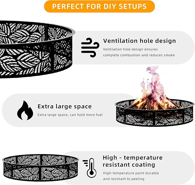 Smokeless Fire Pit Ring, 48 Inch Inner/50 Inch Outer, 11.9" Height, Heavy Duty Metal Fire Ring for DIY Fire Pits, Outdoor Above or In-Ground, Camping Garden Patio Backyard