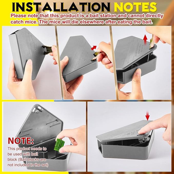 Qualirey 12 Pcs Mice Station with Key Triangle Bait Station Reusable Rodent Trap Bait Box, Keeps Children and Pets Safe Indoor & Outdoor, Bait Not Included, Suitable for Small Mice (Gray)