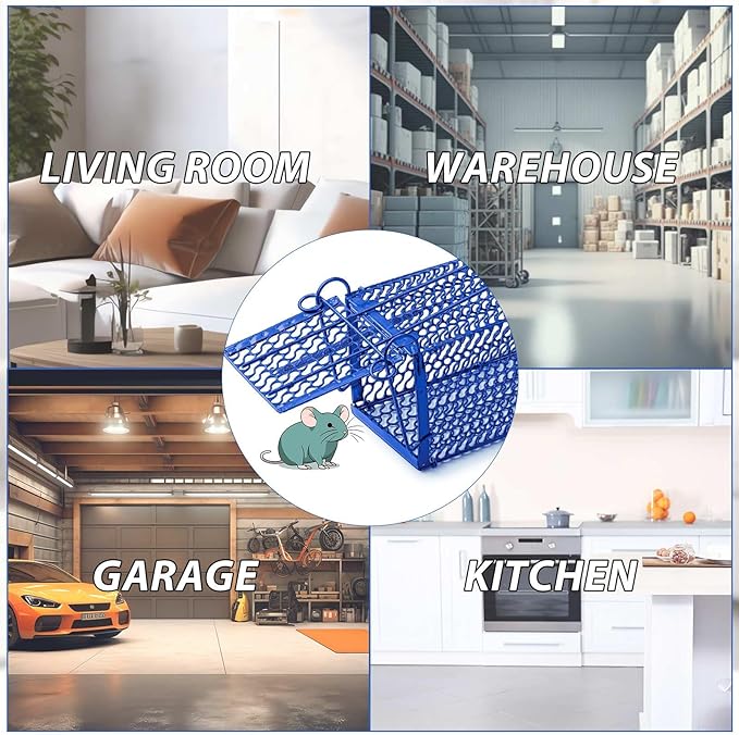 Qualirey 4 Pcs Humane Rat Trap Chipmunk Squirrel Cage Trap Foldable Rodent for Small Live Animal Voles Hamsters Catch and Release for Kitchen Yard Garage Indoors Outdoors (Blue)