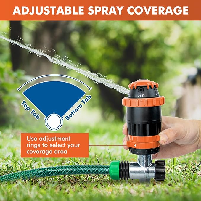 [2 Pack] RESTMO Gear Drive Sprinkler with Metal Spike Base, 5-Pattern Heavy Duty Gardening Watering System, Multi-Adjustable Lawn Sprinkle for Garden Plant, Flower Bed and Large Yard Area, Orange