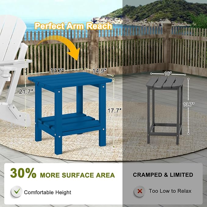 ABCPATIO Adirondack Outdoor Side Table, 2-Tier Small Patio End Table, Weather Resistant HDPE Outdoor End Tables for Garden, Lawn, Pool, Beach, Porch, Deck, Backyard - Square, Dark Blue