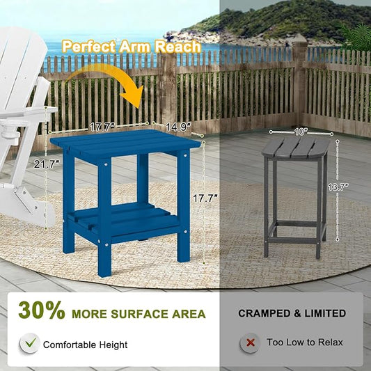 ABCPATIO Adirondack Outdoor Side Table, 2-Tier Small Patio End Table, Weather Resistant HDPE Outdoor End Tables for Garden, Lawn, Pool, Beach, Porch, Deck, Backyard - Square, Dark Blue