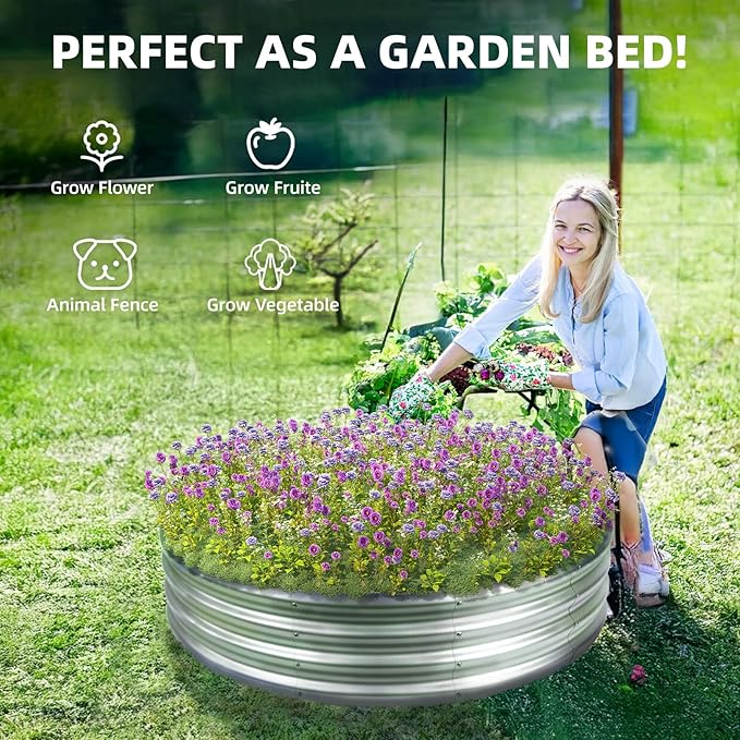 48 Inch Fire Pit Ring for Outside, 4FT Diameter Wood Burning Fire Ring, Large Round Galvanized Steel Fire Pit, Metal Outdoor Fireplace for Backyard, Patio, Camping, Bonfire (Silver)