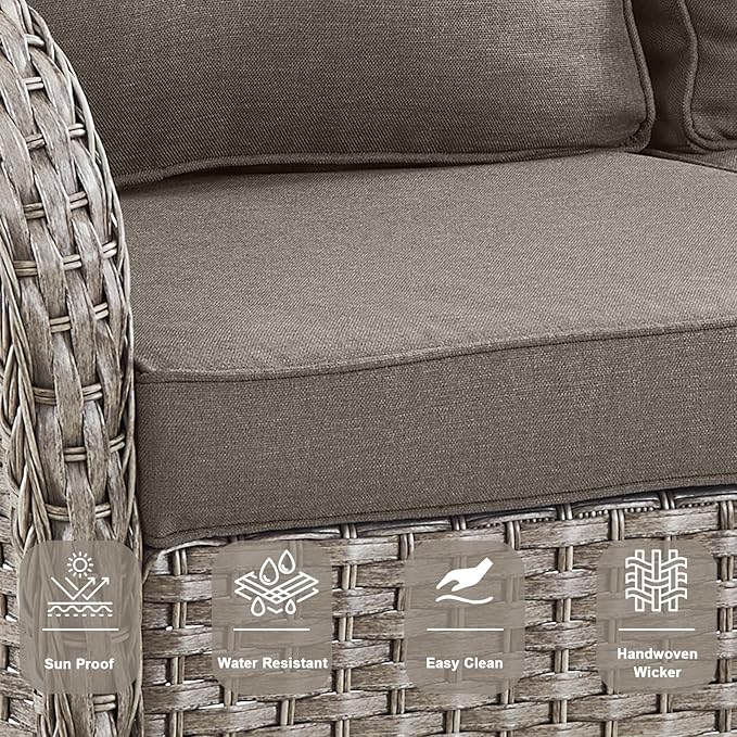 Belord 5 Piece Wicker Patio Furniture Set - Outdoor Conversation Sets with Deep Seating Swivel Rocker Chairs Loveseat and Rattan Coffee Table for Deck Backyard Poolside, Gray Wicker/Gray Cushion