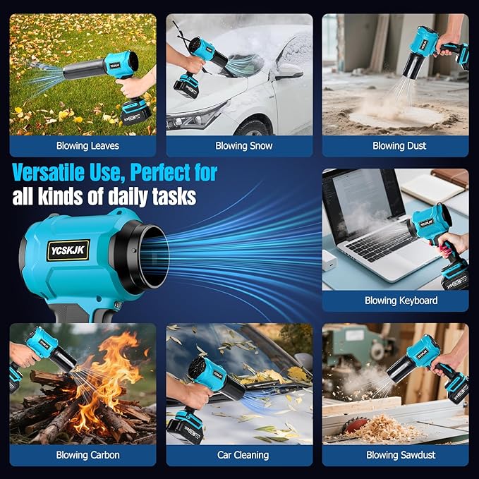 Cordless Leaf Blower, Leaf Blower Cordless with Battery and Charger, Portable Lightweight Handheld Blower, Extended Nozzle, Turbo Jet Blower for Lawn Care, Patio Cleaning, Leaves, Dust (Blue)