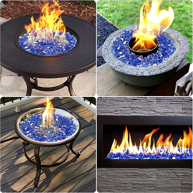 Onlyfire 10 pounds Fire Glass for Propane Fire Pit and Gas Fireplace, 1/2-Inch Reflective Firepit Glass Rocks for Fire Pit Table and Fire Bowl, Cobalt Blue