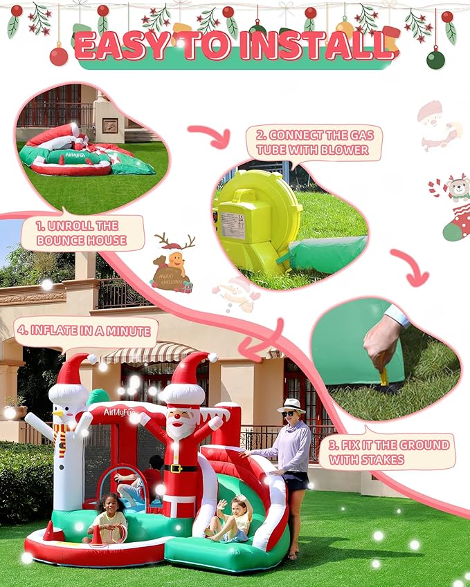 AirMyFun Christmas Theme Inflatable Bounce House, Independent Fan Rapid Expansion - Holiday Fun Magic, let Joy Jump into The House!