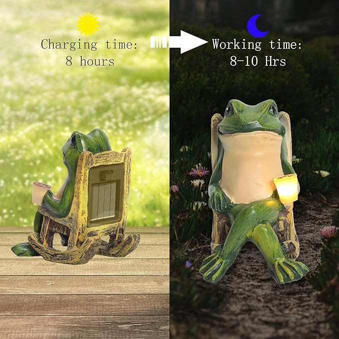 halp·ssfm Miniature Frog Garden Statue Solar Light Outdoor Decor Frog Figurine for Outdoor Indoor Home Lawn Yard Balcony Porch Patio for Women Mom Grandma 3.74"x2.75"x3.93"