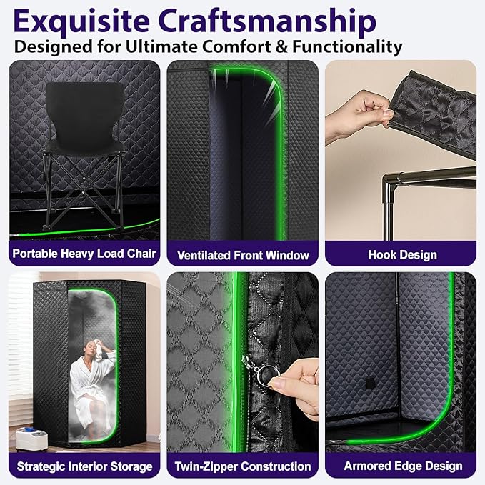 Steam Sauna Tent for Home with Transparent Door, Portable Indoor Sauna with Powerful Steam Heating, Foldable Personal Spa for Relaxation (Single Pentagonal, Black)