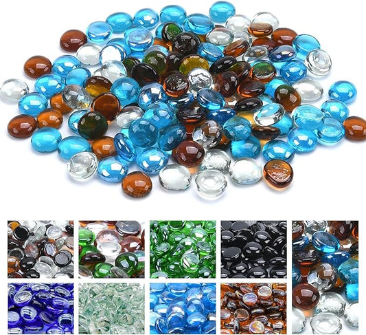 GasSaf Blended Fire Glass Beads for Outdoor Fire Pit, Fireplace, Replaces Existing Gas Logs & Lava Rocks, 3/4 Inch Glass(10 Pound)(Caribbean Blue, Amber, Crystal Clear Luster)