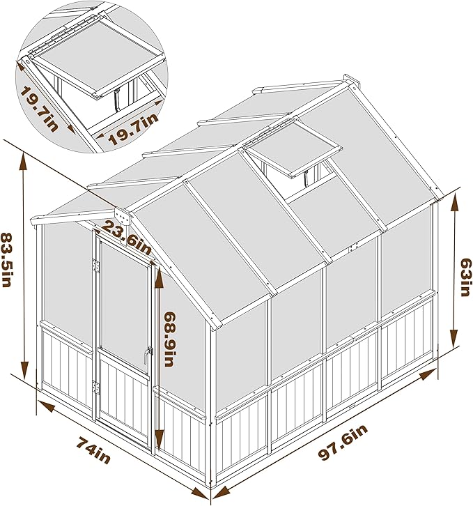 BlueWish 6x8FT Greenhouse, 6mm Polycarbonate Greenhouses with Cedar Frame, Wood Greenhouse with Adjustable Vent, Green House for Outside, Garden, Backyard