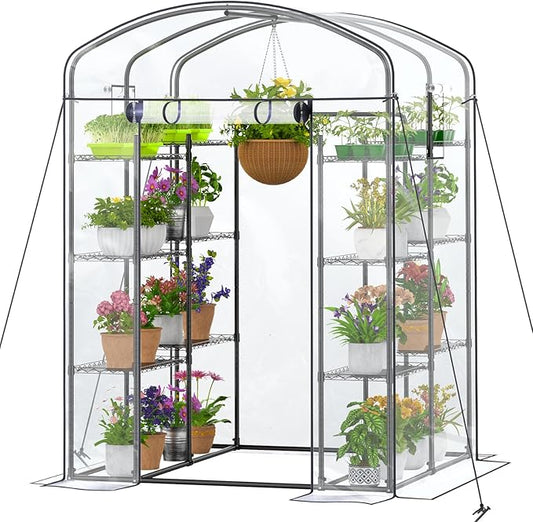 Abimars Walk-in Greenhouse with Height-Adjustable Shelves, Heavy Duty Green House for Outdoors/Indoors, Heavy-Duty Steel Frame & Thickened PVC Cover, 82"x57"x55.5", Black