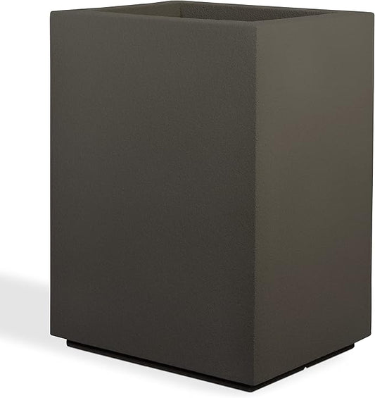 PolyStone Cozumel Tall Modern Outdoor/Indoor Column Planter, 18" L x 23" W x 30" H, Lightweight, Heavy Duty, Weather Resistant, Polymer Finish, Commercial Grade and Residentia (Slate Gray)