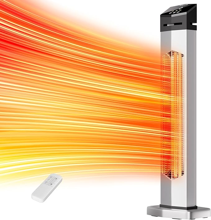 Outdoor Heaters for Patio, Electric Patio Heater with Remote, 12H Timer, IPX5 Waterproof, Tip-Over & Overheat Protection, Infrared Space Heater for Indoor, Porch, Garage, Large Room, Sliver