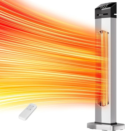 Outdoor Heaters for Patio, Electric Patio Heater with Remote, 12H Timer, IPX5 Waterproof, Tip-Over & Overheat Protection, Infrared Space Heater for Indoor, Porch, Garage, Large Room, Sliver